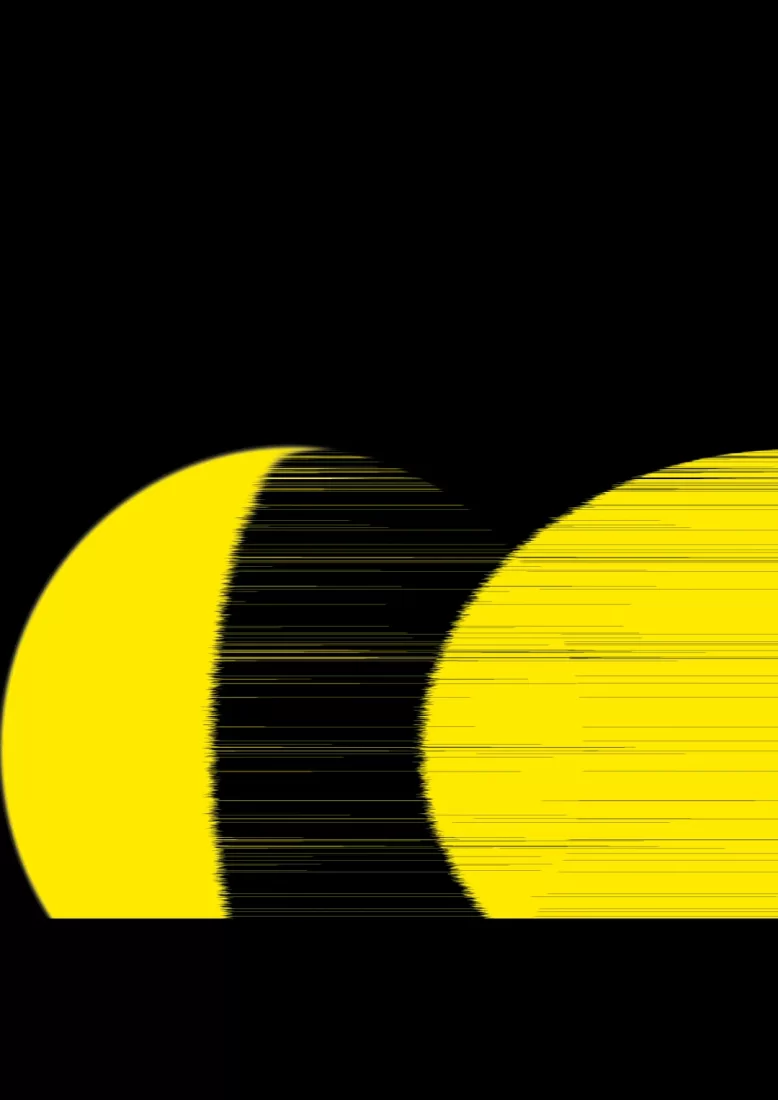 Círculo amarelo se desfazendo sobre fundo preto.