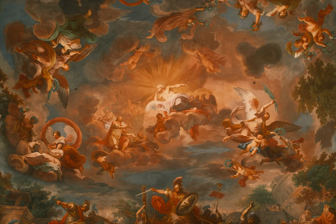 Baroque Ceiling Fresco – Fine Art Photography by Rodrigo Baumgratz This photograph captures the dramatic detail and chromatic intensity of a Baroque ceiling fresco in Rome, where divine and mythological figures unfold across clouds and celestial light. Rodrigo Baumgratz documents the visual narrative with compositional clarity and tonal accuracy, preserving the emotional and historical weight of the scene—ideal for curatorial features, editorial design, or fine art reproduction.